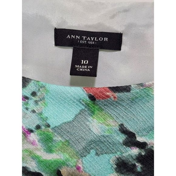 Ann Taylor Green Abstract Print Blouson Sleeveless Zipper Dress SIze 10 - Picture 3 of 5